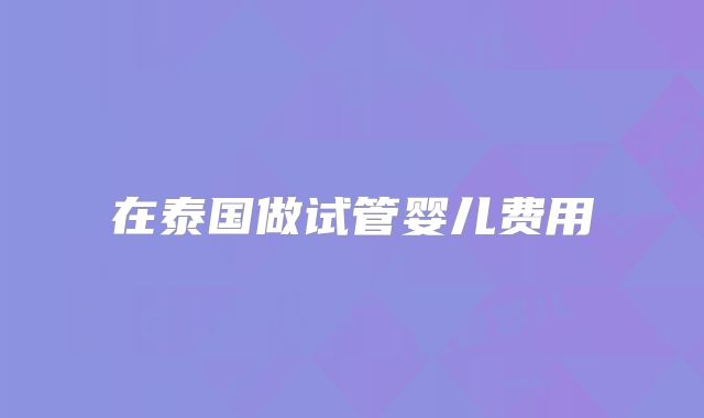 在泰国做试管婴儿费用