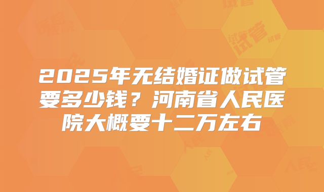 2025年无结婚证做试管要多少钱?河南省人民医院大概要十二万左右