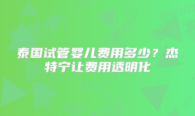 泰国试管婴儿费用多少？杰特宁让费用透明化
