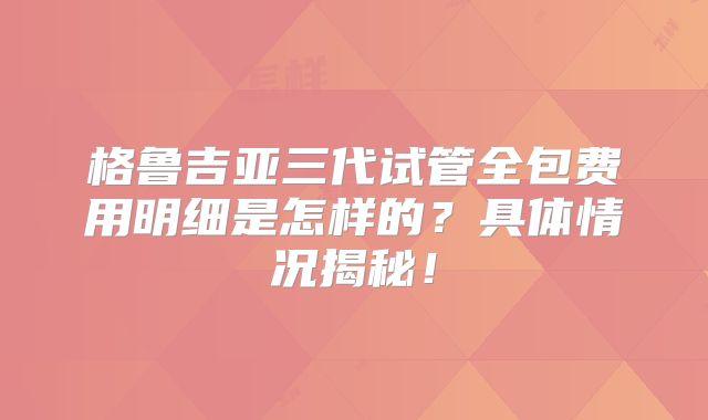 格鲁吉亚三代试管全包费用明细是怎样的？具体情况揭秘！