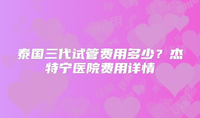 泰国三代试管费用多少？杰特宁医院费用详情