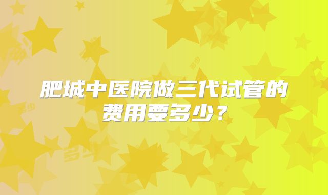 肥城中医院做三代试管的费用要多少？