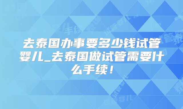 去泰国办事要多少钱试管婴儿_去泰国做试管需要什么手续!