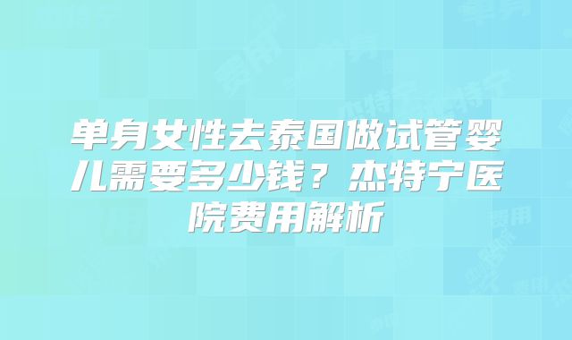 单身女性去泰国做试管婴儿需要多少钱？杰特宁医院费用解析