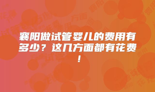 襄阳做试管婴儿的费用有多少？这几方面都有花费！
