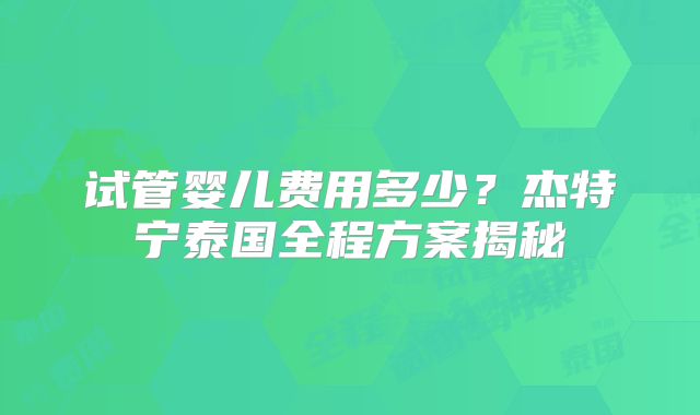 试管婴儿费用多少？杰特宁泰国全程方案揭秘