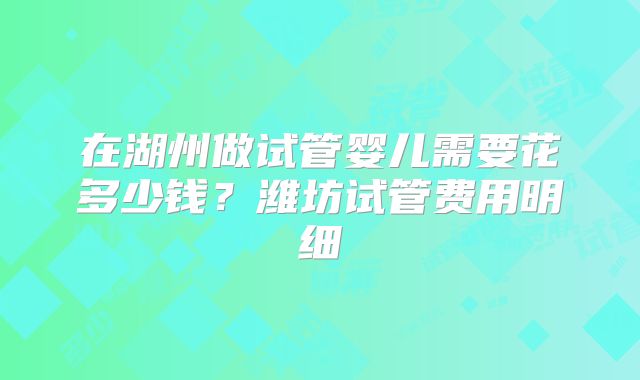 在湖州做试管婴儿需要花多少钱？潍坊试管费用明细