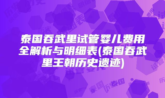 泰国吞武里试管婴儿费用全解析与明细表(泰国吞武里王朝历史遗迹)