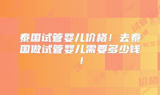 泰国试管婴儿价格！去泰国做试管婴儿需要多少钱！