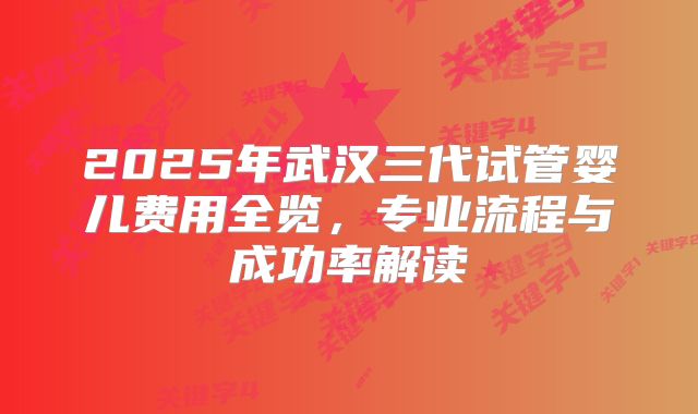 2025年武汉三代试管婴儿费用全览,专业流程与成功率解读