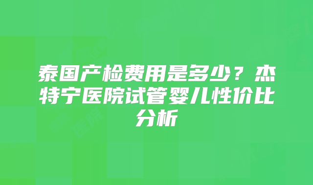 泰国产检费用是多少？杰特宁医院试管婴儿性价比分析