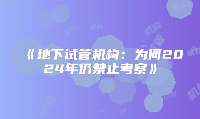 《地下试管机构：为何2024年仍禁止考察》