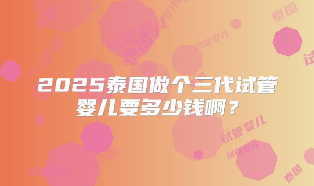 2025泰国做个三代试管婴儿要多少钱啊？