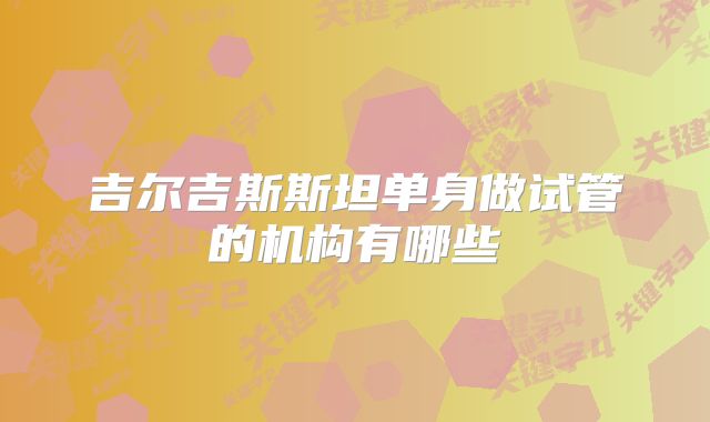 吉尔吉斯斯坦单身做试管的机构有哪些