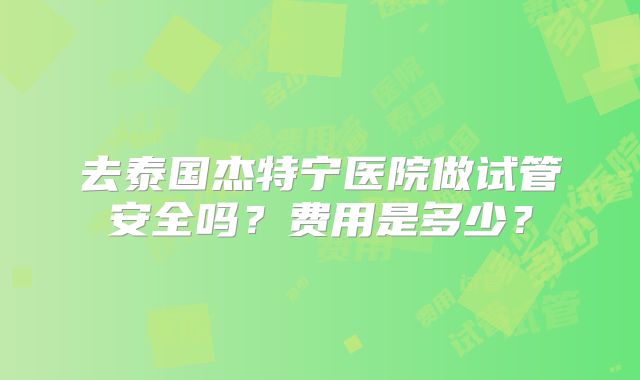 去泰国杰特宁医院做试管安全吗？费用是多少？