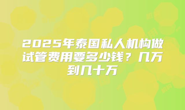 2025年泰国私人机构做试管费用要多少钱？几万到几十万