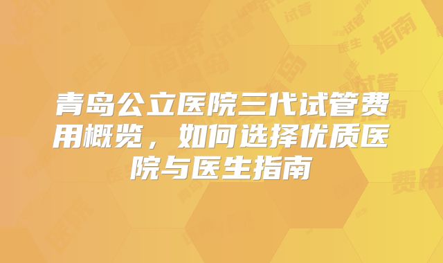青岛公立医院三代试管费用概览，如何选择优质医院与医生指南