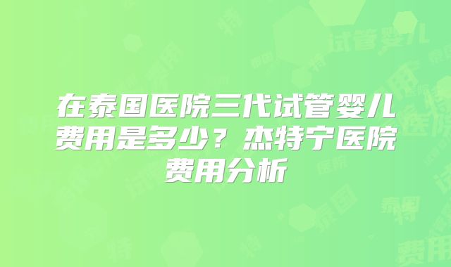 在泰国医院三代试管婴儿费用是多少？杰特宁医院费用分析
