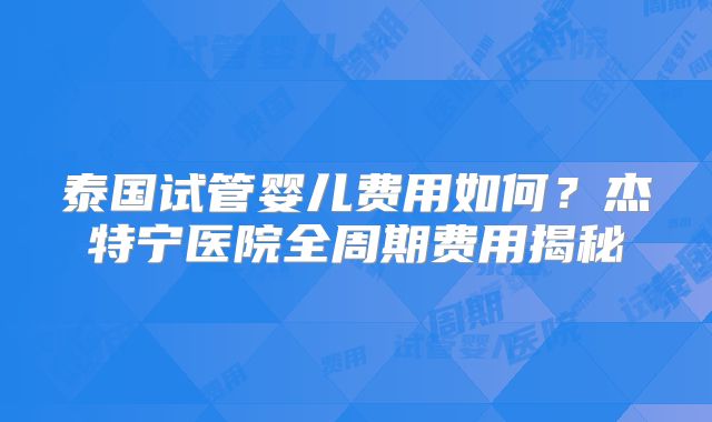 泰国试管婴儿费用如何?杰特宁医院全周期费用揭秘