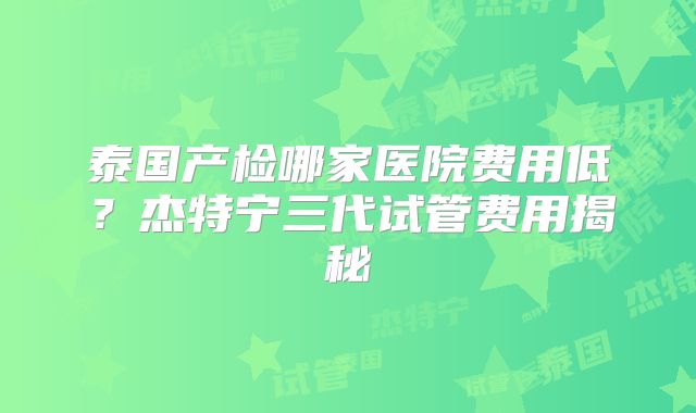 泰国产检哪家医院费用低？杰特宁三代试管费用揭秘