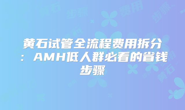 黄石试管全流程费用拆分:AMH低人群必看的省钱步骤