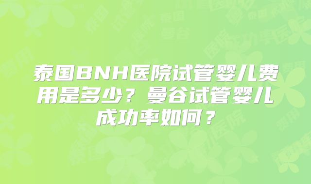 泰国BNH医院试管婴儿费用是多少？曼谷试管婴儿成功率如何？
