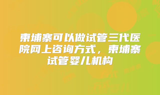 柬埔寨可以做试管三代医院网上咨询方式,柬埔寨试管婴儿机构