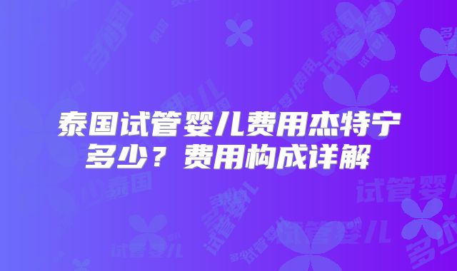 泰国试管婴儿费用杰特宁多少？费用构成详解