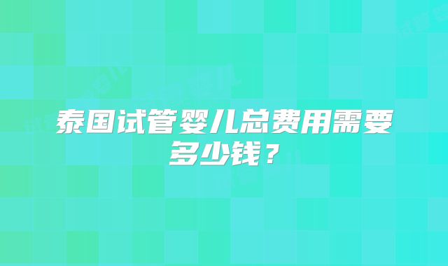 泰国试管婴儿总费用需要多少钱？