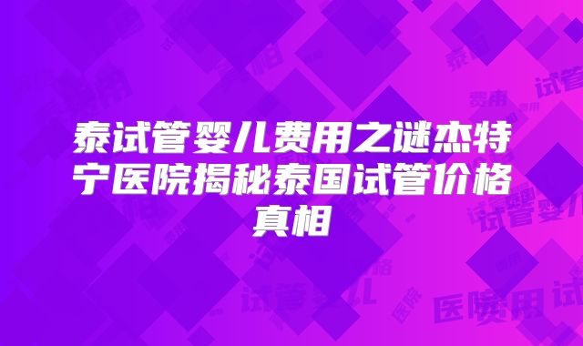 泰试管婴儿费用之谜杰特宁医院揭秘泰国试管价格真相