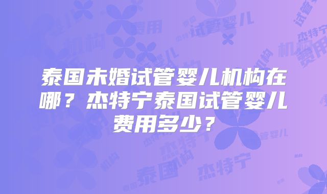 泰国未婚试管婴儿机构在哪?杰特宁泰国试管婴儿费用多少?