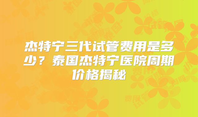 杰特宁三代试管费用是多少？泰国杰特宁医院周期价格揭秘