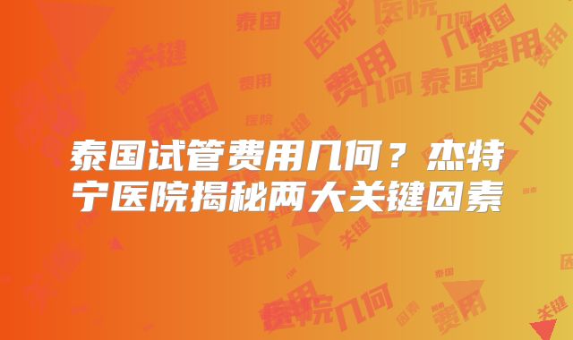泰国试管费用几何？杰特宁医院揭秘两大关键因素