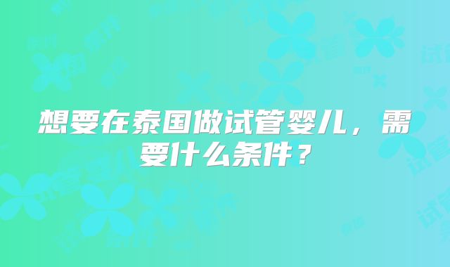 想要在泰国做试管婴儿，需要什么条件？
