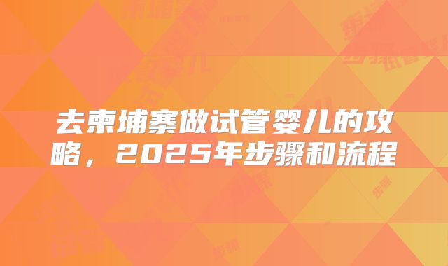 去柬埔寨做试管婴儿的攻略，2025年步骤和流程