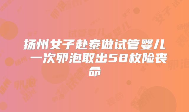 扬州女子赴泰做试管婴儿 一次卵泡取出58枚险丧命