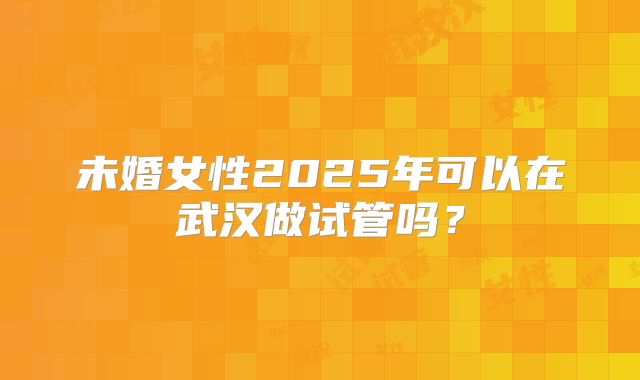 未婚女性2025年可以在武汉做试管吗？