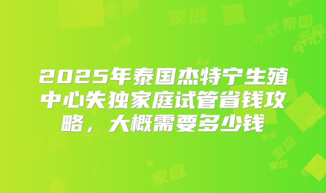 2025年泰国杰特宁生殖中心失独家庭试管省钱攻略，大概需要多少钱