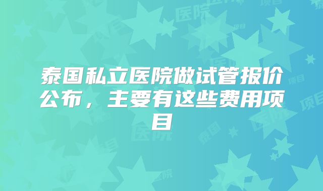 泰国私立医院做试管报价公布，主要有这些费用项目