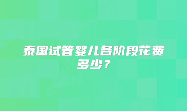 泰国试管婴儿各阶段花费多少？