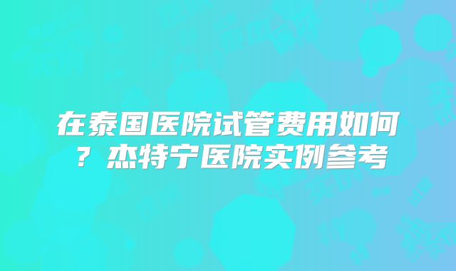在泰国医院试管费用如何？杰特宁医院实例参考