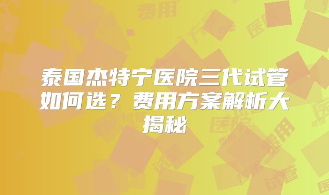 泰国杰特宁医院三代试管如何选？费用方案解析大揭秘