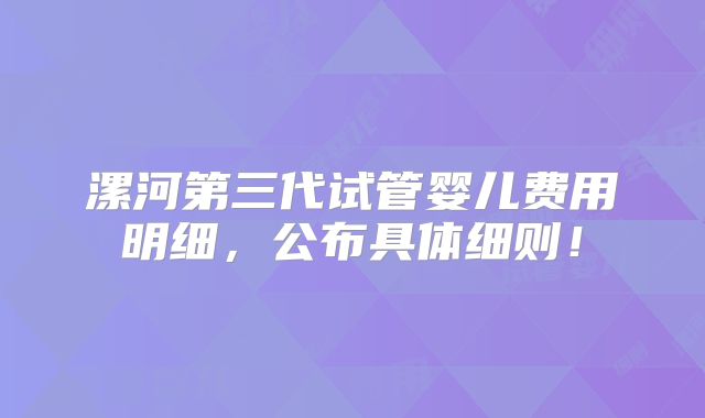漯河第三代试管婴儿费用明细,公布具体细则!