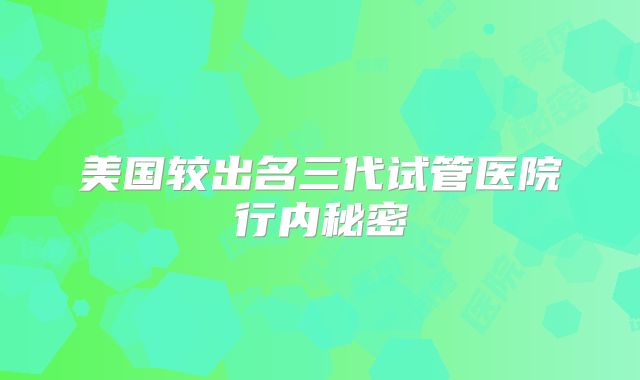 美国较出名三代试管医院行内秘密
