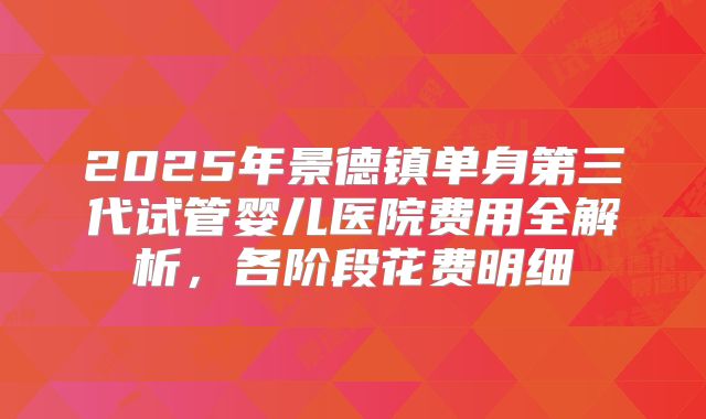 2025年景德镇单身第三代试管婴儿医院费用全解析,各阶段花费明细