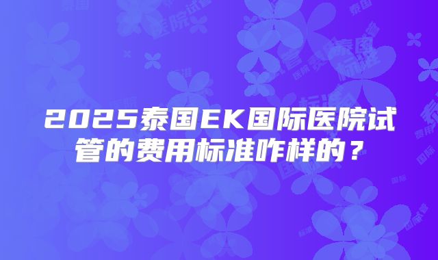 2025泰国EK国际医院试管的费用标准咋样的？
