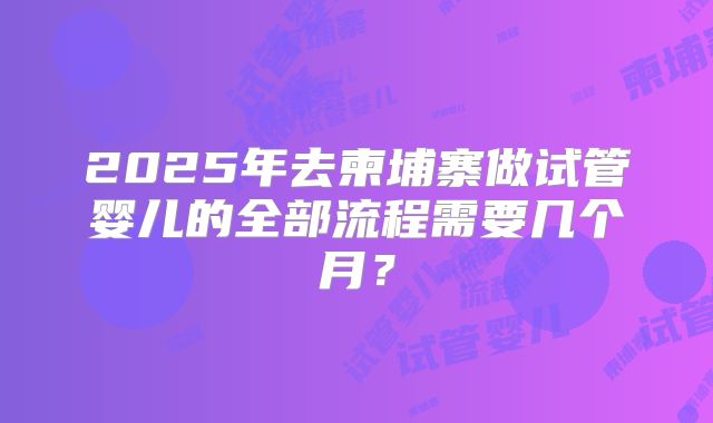 2025年去柬埔寨做试管婴儿的全部流程需要几个月?