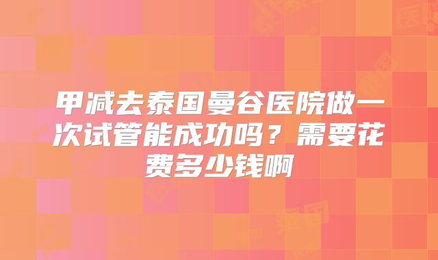 甲减去泰国曼谷医院做一次试管能成功吗？需要花费多少钱啊