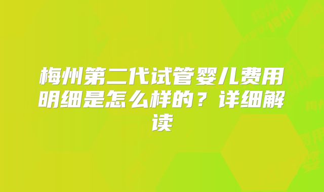 梅州第二代试管婴儿费用明细是怎么样的？详细解读