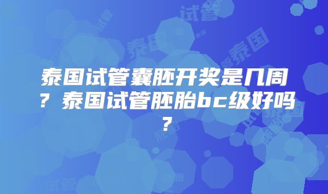 泰国试管囊胚开奖是几周?泰国试管胚胎bc级好吗?